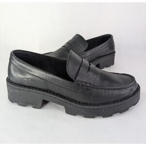 Y2K Preppy Street Style BORN Ruched Carrera Black Leather Lugged Sole Loafers 6M